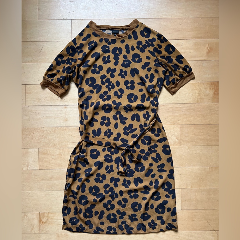 Who What Wear Animal Print Midi Dress, Sz XL, short sleeve, leopard,‎ boho, belt